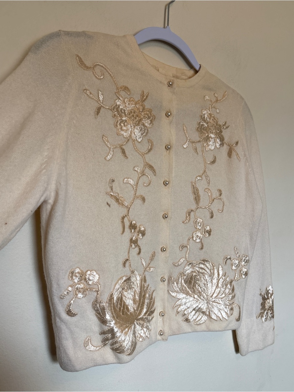 Vtg 50s Helen Bond Carruthers Cashmere Embroidered Floral Cardigan Sweater Sz S - Picture 6 of 14